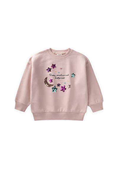 Pullu Ay Yıldız Nakışlı Sweatshirt 2-8 Yaş Pudra Pembe Pudra