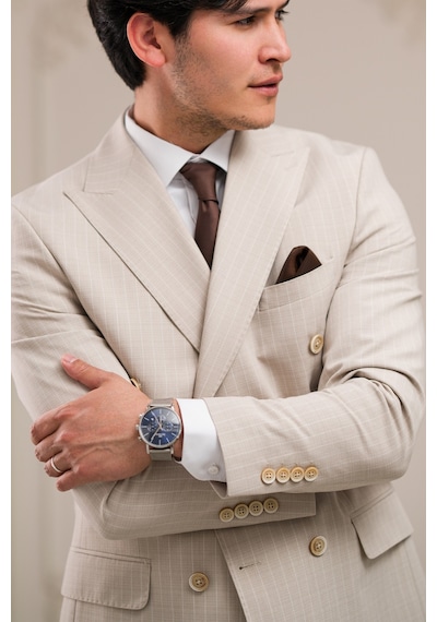 Luigi Diberti Slimfit İtalyan Yaka Astarlı 6 Drop Çift Yırtmaç Çizgili Kruvaze Takım Elbise Krem Luigi Diberti Slimfit İtalyan Yaka Astarlı 6 Drop Çift Yırtmaç Çizgili Kruvaze Takım Elbise Krem