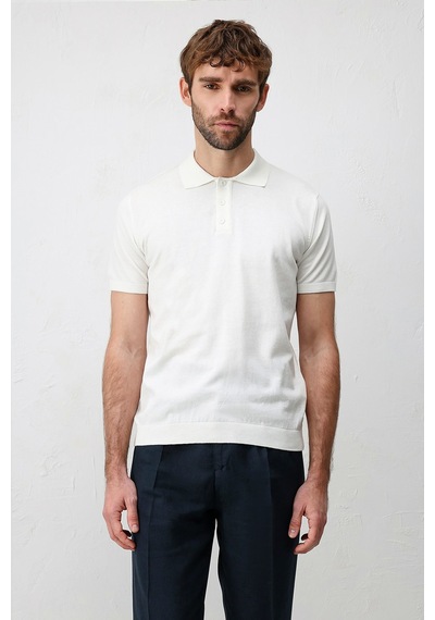 Antioch Comfort Slim Polo Yaka Erkek Triko T-shirt Ekru