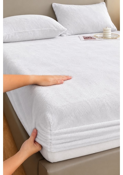 Kışlık Tek Kişilik Kadife Lastikli Çarşaf 100x200+30 Beyaz