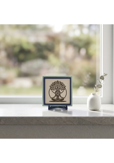 Meditasyon Figürü Ve Hayat Ağacı Temalı Çağdaş Masaüstü Süs, Modern Dekorasyonu Tamamlayın 10x10 Cm