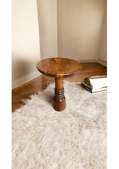 Simillo Wood Wooden Ahşap Tekli Mantar Yan Sehpa Modern Açık Ceviz Renk Fiskos Açık Ceviz