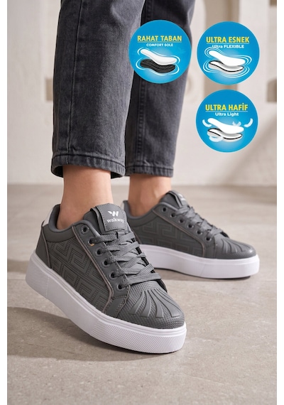Walkway Füme Bağcıklı Kalın Rahat Tabanlı Kadın Casual Yürüyüş Ayakkabı Sneaker 26201