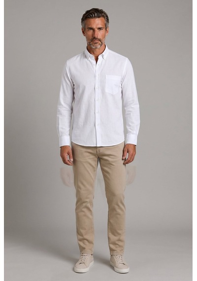 Bisse Beyaz Regular Fit Keten Paşa Yaka Gömlek Gmktn3ps224003 D01