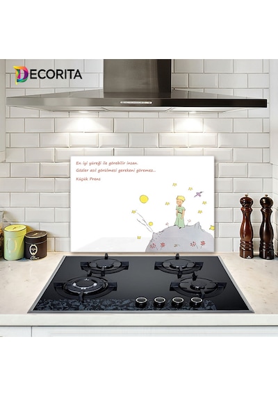 Decorita Cam Ocak Arkası Koruyucu|Küçük Prens Desenli|40cm x 60cm
