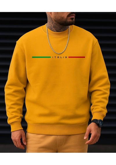 Benroma Italıa Baskılı Unisex Sweatshırt Sarı