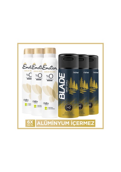 Blade Deep Chill Erkek Deodorant 3x150 Ml, Emotion Gold Bliss Kadın Deodorant 3x150 Ml