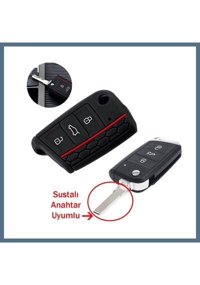 Buradabulabilirsin Volkswagen Golf 7 Tiguan T-roc T6 Katlanır Anahtar Uyumlu Silikon Oto Anahtar Kumanda Kabı Siyah Kırmızı Bbz