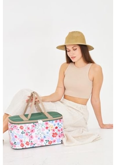 22 Litre Piknik/kamp Çantası Sepeti. Termal Termos Çanta Sıcak-soğuk Koruma Sağlar Flower Açık Bej