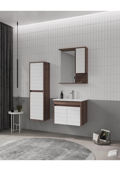Orka Serra 65 Cm Navaro/beyaz Banyo Dolabı Takımı Ve Boy Dolabı Navaro/beyaz