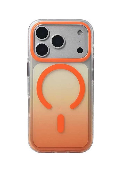 Apple Uyumlu iPhone 17 Pro Kılıf M-safe Şarj Özellikli Transparan Renk Geçişli Zore Toros Kapak Turuncu