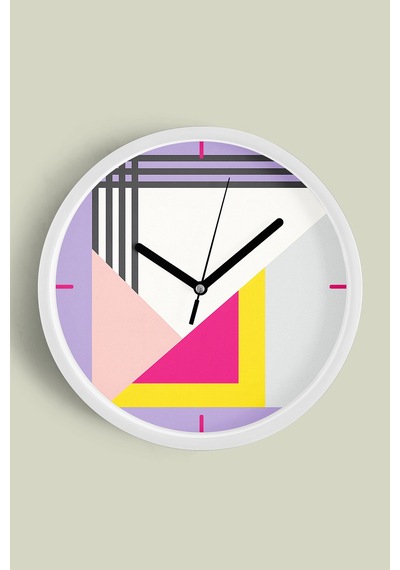Soyut - Geometrik Temalı Modern Duvar Saati - 30cm - Önü Camlı Beyaz Kasa - Sessiz Mekanizma-jh0397 Beyaz