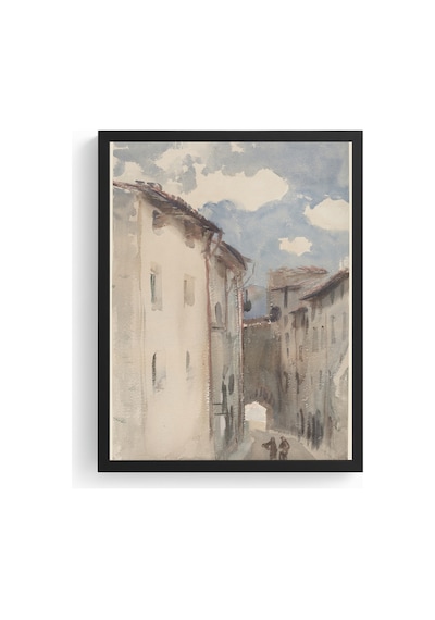 Doğal Ahşap Çerçeveli Soyut Şehir Manzarası Tablo - Pastel Tonlar Huhu1168