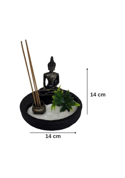 T. Concept Dekoratif Mini Zen Bahçesi, Buda Heykeli, Zen Felsefesi Ev Ofis Dekorasyonu Siyah Yuvarlak Metal Diğer