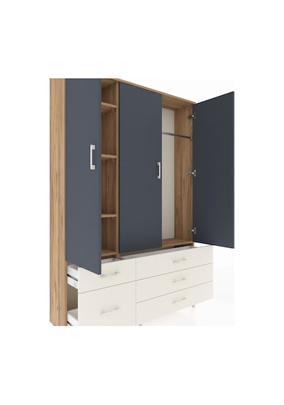 Arges Dolap 5 Raflı 5 Çekmeceli Tek Askılı 132x30x195 Çam-ant... Çam