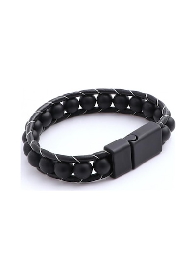 Brezza Lusso Jewelry Mat Oniks Doğal Taşlı Örme Erkek Bileklik Siyah