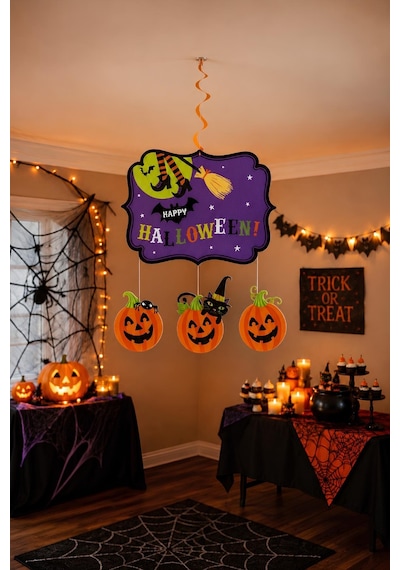 Halloween Balkabağı Ve Cadı Figürlü Tavan Süsü Cadılar Bayramı Parti Dekoru Tüm Yaşlar