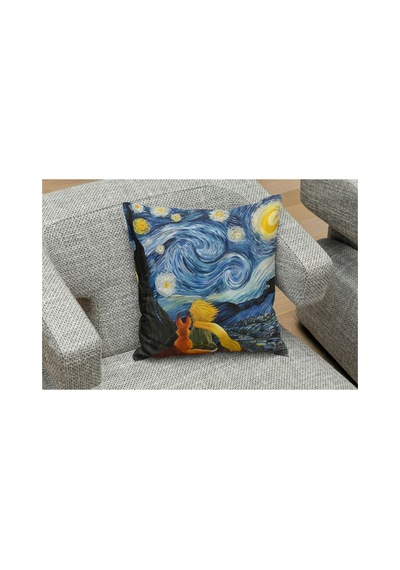 Küçük Prens Ve Yıldızlı Gece Desenlı Kare Yastık Kılıfı Çok Renklı