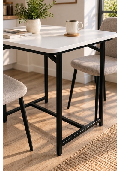 Sulorahome Beyaz Suntalam Mutfak Masası Metal Ayaklı 72x52 Cm