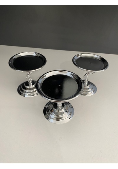 3'lü Atlı Gümüş Lokumluk, Çay Ve Kahve Yanı Sunumluk, Metal Şekerlik, Makaronluk Gümüş