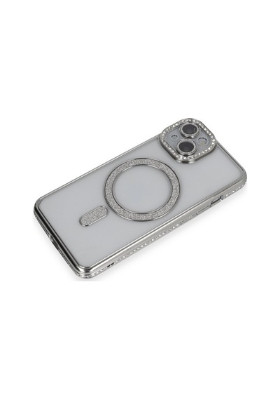 Apple iPhone Uyumlu   13 Kılıf Joke Simli Magneticsafe Kılıf - Gümüş