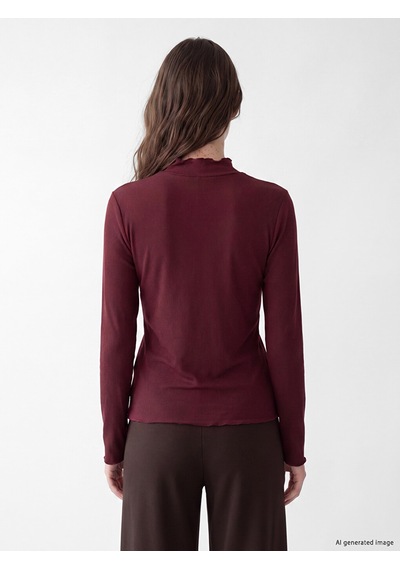 Lcw Modest Bordo Dik Yaka Kadın Fitilli Body