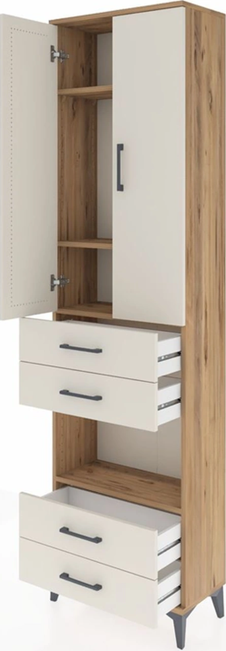 Arges Dolap 4 Raflı 4 Çekmeceli 2 Kapaklı 60x30x221 Çam-aytaşı Çam