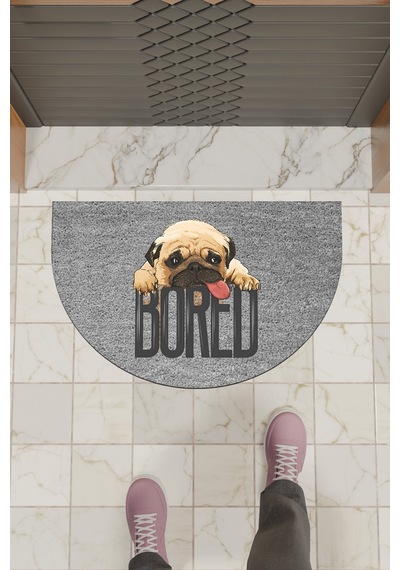 Rugmood Modern Dijital Paspas Gri Pug Bored Paspas - Kapı Önü Paspası