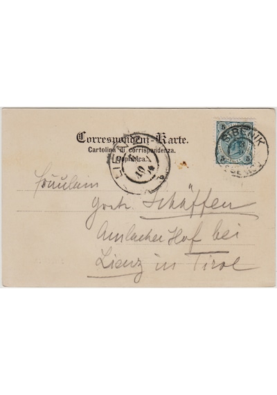 Avusturya Lienz - Sibenik Postadan Geçmiş Kartpostal 1904.