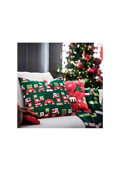 Ikea Vınterfınt Yastık Kılıfı 50 X 50 Cm Kırmızı - Yeşil - Açık Yeşil - Beyaz Çok Renkli