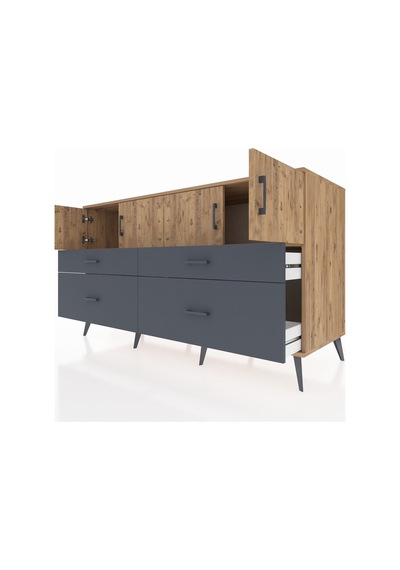 Kronos Konsol 2 Raflı 4 Çekmeceli 4 Kapaklı 176x59x99 Çam-çam/ant Çam-çam/antrasit