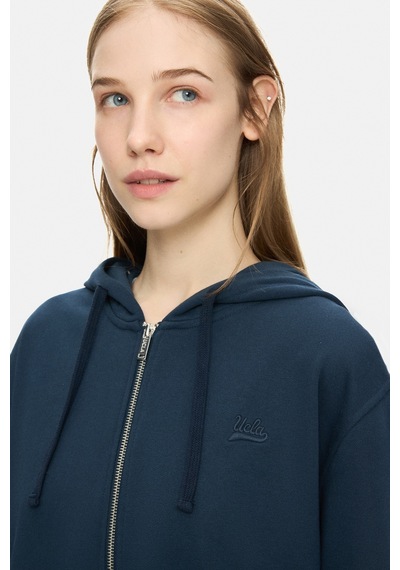 Ucla Vıvıana Lacivert Kapüşonlu Baskılı Fermuarlı Standard Fit Kadın Sweatshirt Lacivert