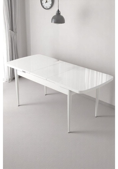 Monera Beyaz 80 x 132 Açılabilen MDF Masa Metal Ayaklı Mutfak Masası Takımı 4 Siyah Sandalye Monera Beyaz 80 x 132 Açılabilen MDF Masa Metal Ayaklı Mutfak Masası Takımı 4 Siyah Sandalye