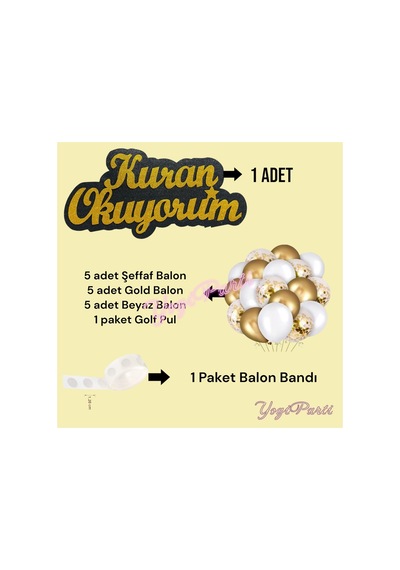 Kur'an Okuyorum Kuran Okuyorum Yazı Seti Balon Şeffaf Balon Balon Bantı Diğer