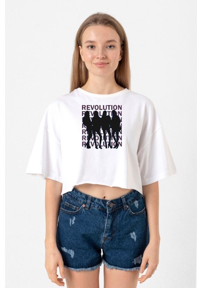 Blackpink Revolution Beyaz Kadın Crop Tshirt Beyaz
