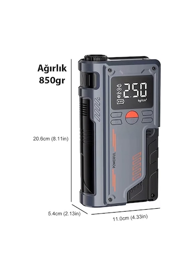 Ezere ST-9631 Pro Taşınabilir Göstergeli Araç Lastik Sisirme Ve Starter Akü Takviye Seti