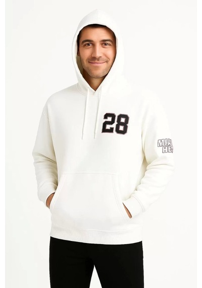 Cvs Giyim Üç İplik Kapüşonlu Ön Ve Arka Baskılı Sweatshirt Hoodie - Beyaz Beyaz