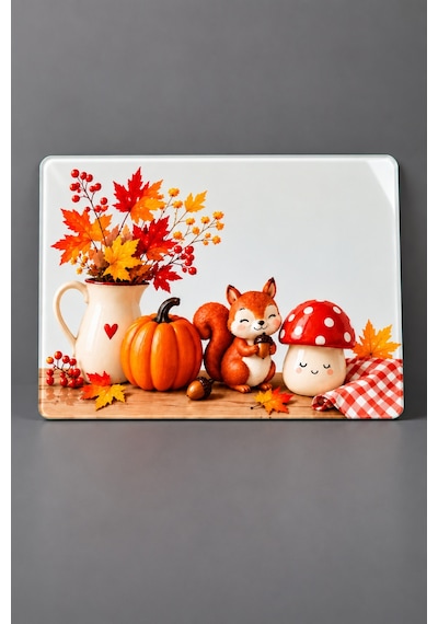 Gökçeoğlu Cam Kesme Tahtası Sonbahar Temalı - Cam Kesme Tablası 20cm X 30cm Çok Renkli