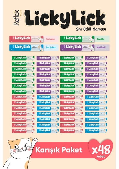 Reflex Plus Lickylick Sıvı Ödül Maması Karışık Paket 15 Gr X 48 Adet