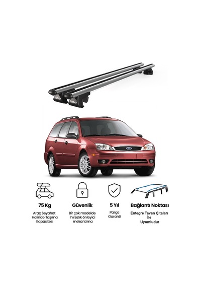 Venüs Ford Focus Wagon 2005-2007 Uyumlu Gri Ara Atkı Port Bagaj Tavan Barı