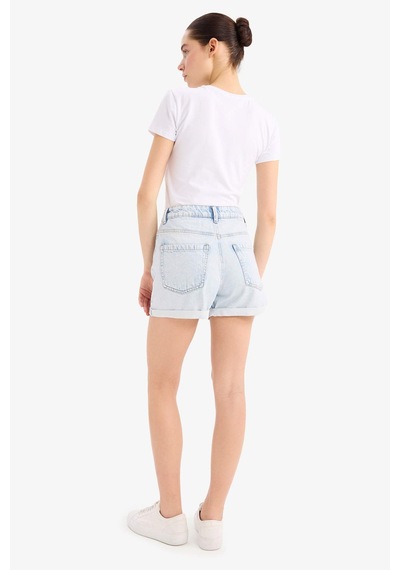 Defacto Mom Fit Yüksek Bel Katlamalı Paça Jean Şort E0521ax25smnm39 Mavi
