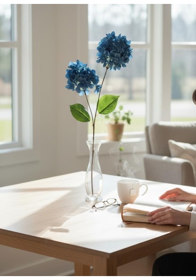Yapay Çiçek Ortanca 90cm 2toplu Mavi Koyu Tek Dal Kumaş Çiçek Uzun Dal Mavi
