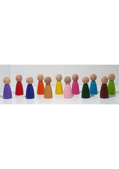 Waldorf Montessori Peg Bebek Mini İnsancık Boyalı 12'li Set Do...