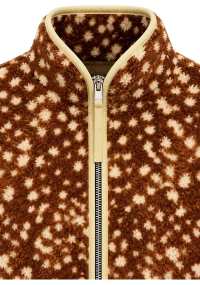 Vadon 1061 Kadın Benek Desenli Yandan Cepli Fermuarlı Polar Sweatshirt Kahverengi