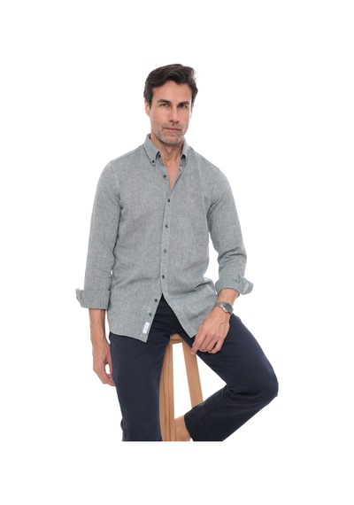 Slim Fit Uzun Kol Yaka Düğmeli Nefes Alan Keten Hediye Kutulu Erkek Gömlek Fs-004548 - Yeşil-3229 Slim Fit Uzun Kol Yaka Düğmeli Nefes Alan Keten Hediye Kutulu Erkek Gömlek Fs-004548 - Yeşil-3229