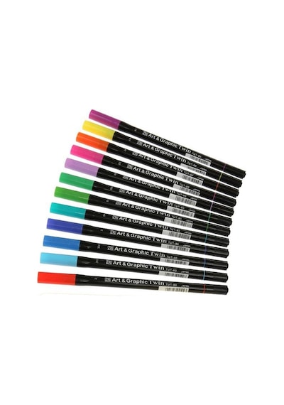 Zig Art & Graphic Twin Brush Pen Çift Uçlu Çizim Kalemi 12'li Set N11.747