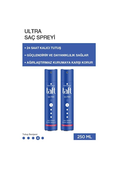 Taft Ultra 4 Güçlü Saç Spreyi 2 x 250 ML