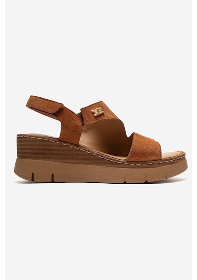 Luvishoes Sophıe Taba Süet Hakiki Deri Kadın Dolgu Topuklu Sandalet Taba