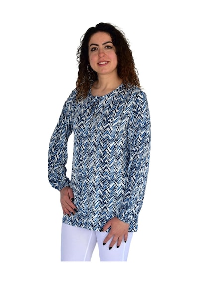 Kadın V Desen Baskılı Viscon Bluz Bgl-st04285 İndigo Kadın V Desen Baskılı Viscon Bluz Bgl-st04285 İndigo