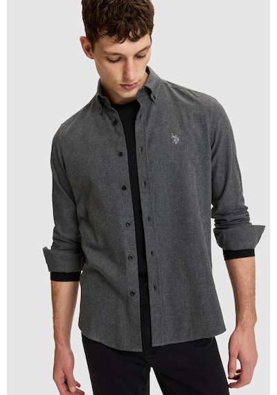 U.S. Polo Assn. Erkek Siyahslim Fit Uzun Kollu Basic Gömlek 50332397-vr046 Siyah